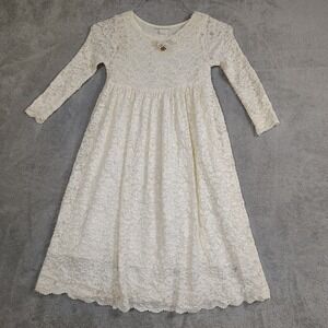 Vtg Girls Dress Storybook Heirloom Off White Lace W/Slip Cottagecore PrairieCore
